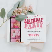 Trendy Moderne Fotostrip Roze Verjaardagsfeestje Kaart