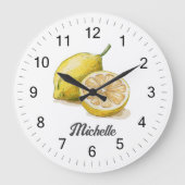 Trendy Moderne Gepersonaliseerde Waterverf Gele Le Grote Klok (Voorkant)