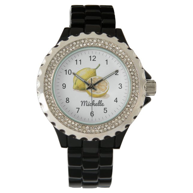 Trendy Moderne Gepersonaliseerde Waterverf Gele Le Horloge (Voorkant)