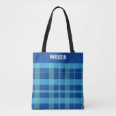 Trendy moderne geruite gepersonaliseerde tote bag (Voorkant)