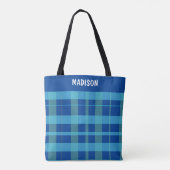 Trendy moderne geruite gepersonaliseerde tote bag (Achterkant)