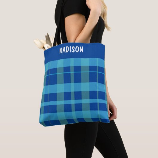 Trendy moderne geruite gepersonaliseerde tote bag (Dichtbij)