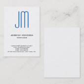 Trendy moderne gewone witte blauwe monogram visitekaartje (Voorkant / Achterkant)