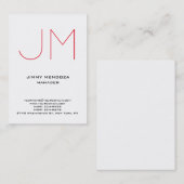 Trendy moderne gewone witte monogram visitekaartje (Voorkant / Achterkant)