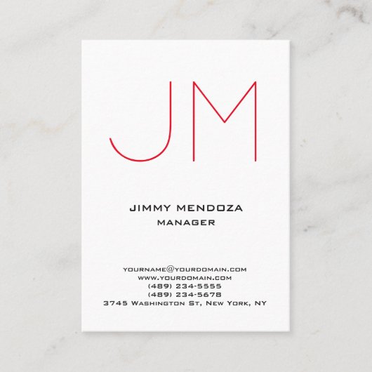 Trendy moderne gewone witte monogram visitekaartje (Voorkant)