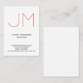 Trendy moderne gewone witte monogram visitekaartje (Voorkant / Achterkant)