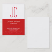 Trendy moderne gewone witte monogram visitekaartje (Voorkant / Achterkant)