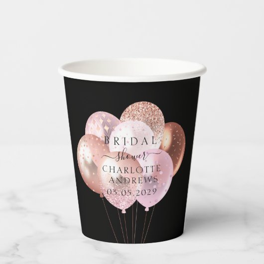 Trendy, moderne, glitterballonnen papieren bekers (Achterkant)