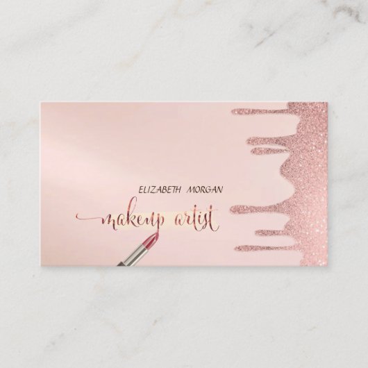 Trendy Moderne Glitterdruppels, Lippenstift, Make- Visitekaartje (Voorkant)