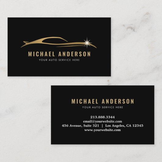 Trendy Moderne Gouden & Zwarte Automotive Auto Rep Visitekaartje (Voorkant / Achterkant)