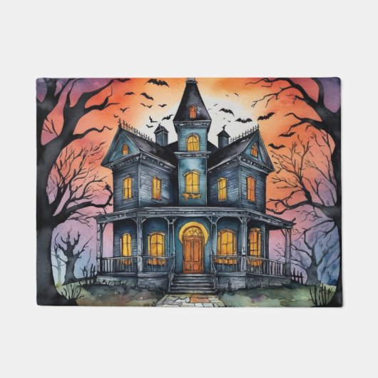 Trendy moderne Halloween spookhuis vleermuizen Deurmat (Voorkant)