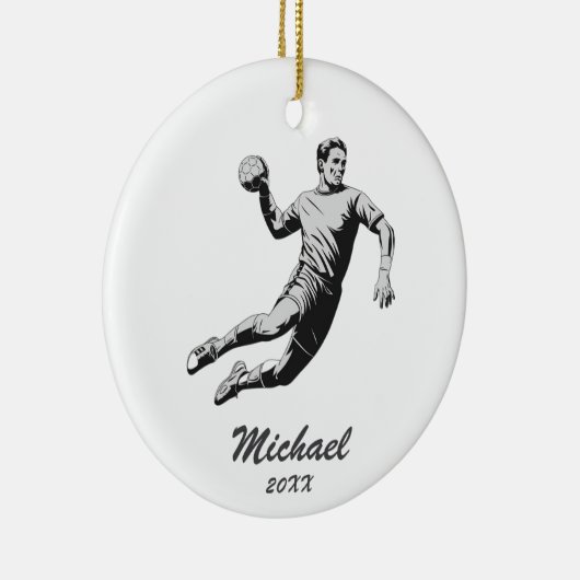  trendy moderne handbalspeler gepersonaliseerd keramisch ornament (Rechts)