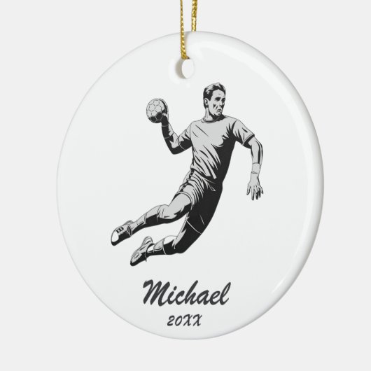  trendy moderne handbalspeler gepersonaliseerd keramisch ornament (Links)