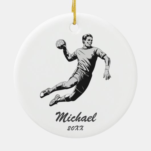  trendy moderne handbalspeler gepersonaliseerd keramisch ornament (Achterkant)