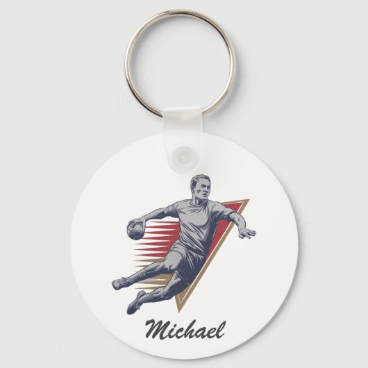 trendy moderne handbalspeler gepersonaliseerd sleutelhanger (Voorkant)