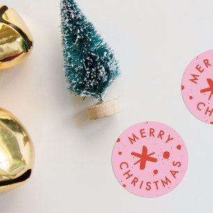 Trendy moderne handgeschreven vrolijk kerstfeest s ronde sticker