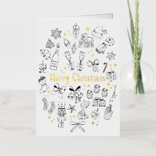 Trendy moderne handgetekende budget zwart-wit Xmas Folie Wenskaart