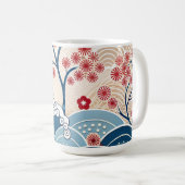 Trendy moderne Japanse golf- en Sakura-patroon Koffiemok (Voorkant rechts)