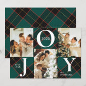 Trendy Moderne Joy Green Plaid Foto Kerstmis Feestdagenkaart (Voorkant / Achterkant)