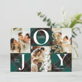 Trendy Moderne Joy Green Plaid Foto Kerstmis Feestdagenkaart (Staand voorkant)