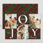 Trendy Moderne Joy Rood en Groene Foto Kerstmis Feestdagenkaart (Voorkant / Achterkant)