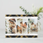 Trendy Moderne Kerst Goud Tartan Plaid Foto Feestdagenkaart (Staand voorkant)