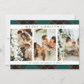 Trendy Moderne Kerst Groene Tartan Plaid Foto Feestdagenkaart (Voorkant)