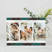 Trendy Moderne Kerst Groene Tartan Plaid Foto Feestdagenkaart (Staand voorkant)
