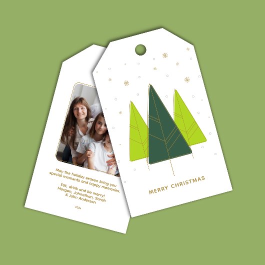 Trendy Moderne Kerstboom Groene Foto Cadeaulabel