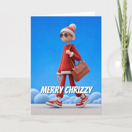 Trendy Moderne Kerstman Walker Feestdagen Kaart (Voorkant)