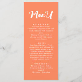Trendy moderne koraal oranje huwelijksdiner menu