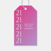 Trendy Moderne Krachtige Roze Gradiënt 21e Verjaar Cadeaulabel (Voorkant)