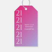 Trendy Moderne Krachtige Roze Gradiënt 21e Verjaar Cadeaulabel (Achterkant)