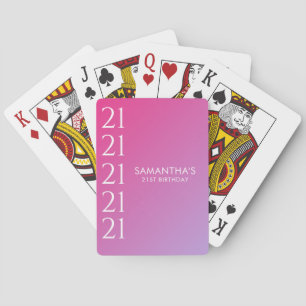 Trendy Moderne Krachtige Roze Gradiënt 21e Verjaar Pokerkaarten