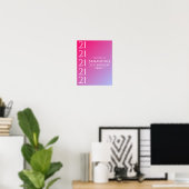 Trendy Moderne Krachtige Roze Gradiënt 21e Verjaar Poster (Thuiskantoor)
