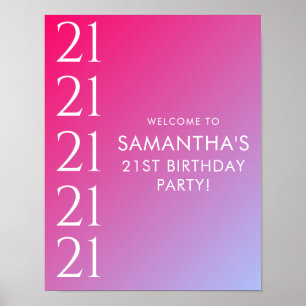Trendy Moderne Krachtige Roze Gradiënt 21e Verjaar Poster