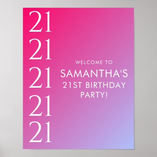 Trendy Moderne Krachtige Roze Gradiënt 21e Verjaar Poster (Voorkant)