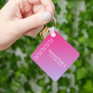 Trendy Moderne Krachtige Roze Gradiënt 21e Verjaar Sleutelhanger