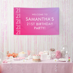 Trendy Moderne Krachtige Roze Gradiënt 21e Verjaar Spandoek