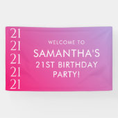Trendy Moderne Krachtige Roze Gradiënt 21e Verjaar Spandoek (Horizontaal)