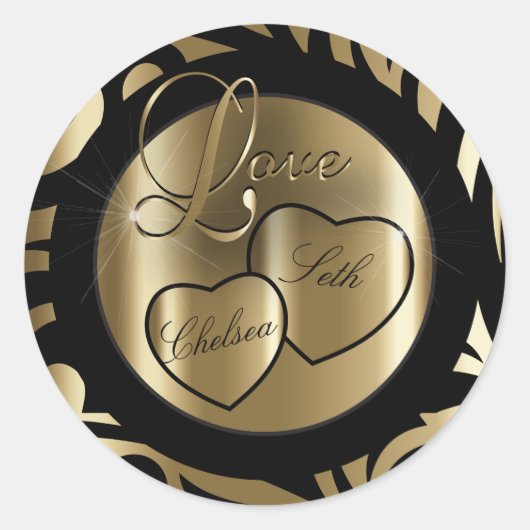 Trendy moderne liefde | Goud en zwart | personalis Ronde Sticker (Voorkant)