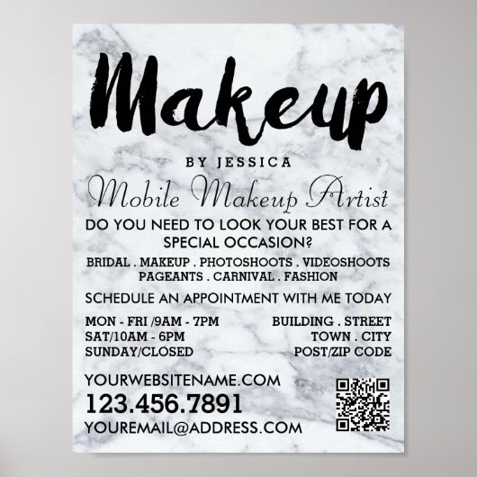 Trendy Moderne Marmeren Make-up Artiest Adverteren Poster (Voorkant)