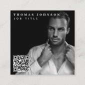 Trendy Moderne Minimale Foto QR Code Social Media Vierkante Visitekaartje (Voorkant)
