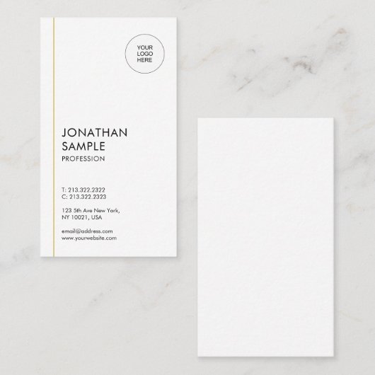 Trendy Moderne Minimale Sjabloon Gold White - vert Visitekaartje (Voorkant / Achterkant)