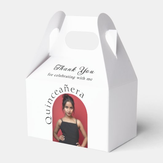 Trendy Moderne minimalistische boogfoto Quinceaner Bedankdoosjes (Voorkant Zijde)