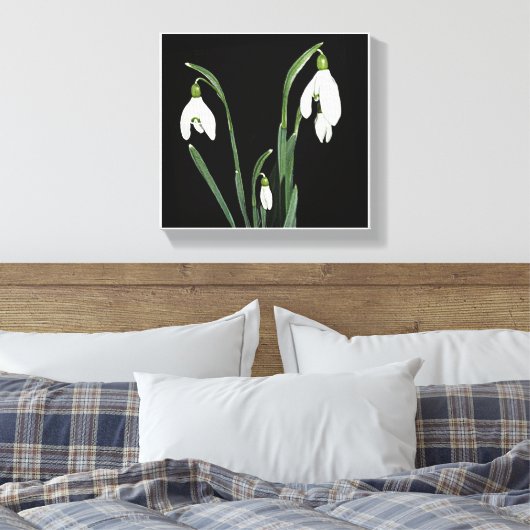 Trendy moderne minimalistische sneeuwklokbloem fin canvas afdruk (Insitu (Slaapkamer))