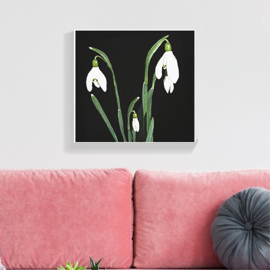 Trendy moderne minimalistische sneeuwklokbloem fin canvas afdruk (Insitu (Woonkamer))