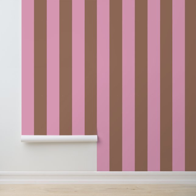 Trendy Moderne Mocha Bruin Roze Strepen Behang (Applicatie)