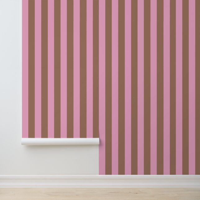 Trendy Moderne Mocha Bruin Roze Strepen Behang (Applicatie)