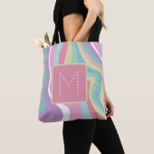 Trendy moderne monogram retro patroon tote bag (Dichtbij)